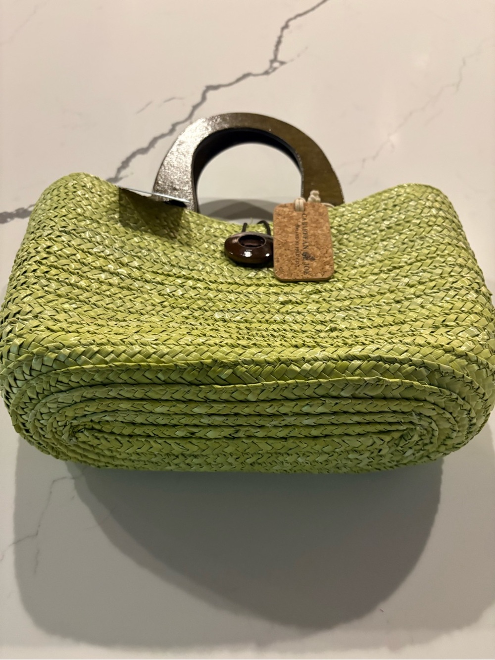 NWT Caribbean Joe Lime Green Wheat Straw HandHeld Tote Bag - Picture 5 of 12